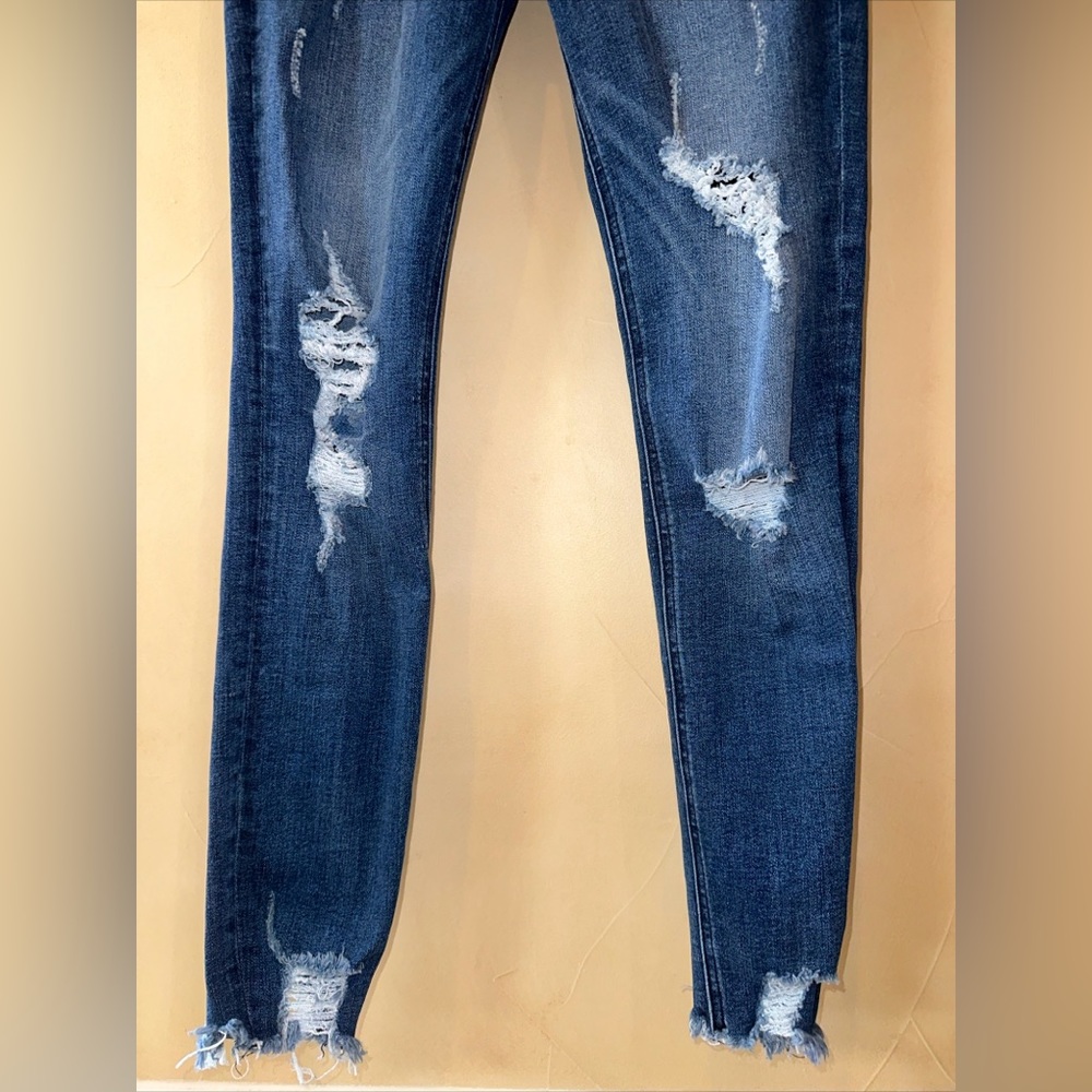 Express Distressed Stretch Ankle High Rise Jeans Women's 4R  Blue Denim Perfect - Picture 3 of 7